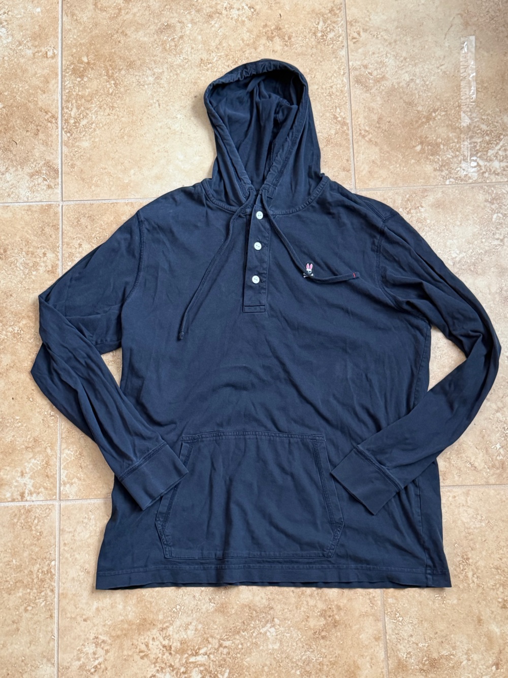 Psycho Bunny Men's Navy Hooded Henley Sweatshirt